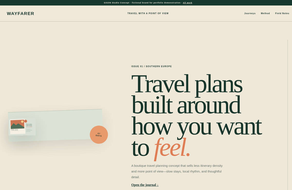 Wayfarer — Boutique travel website concept